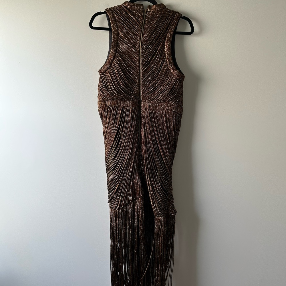 Not So Serious by Pallavi Mohan fringed copper colored halter dress - Picture 6 of 9